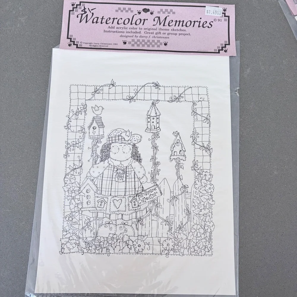 Vintage 1991 Watercolor Memories Birdhouse Collector Sketches Darcy Christensen